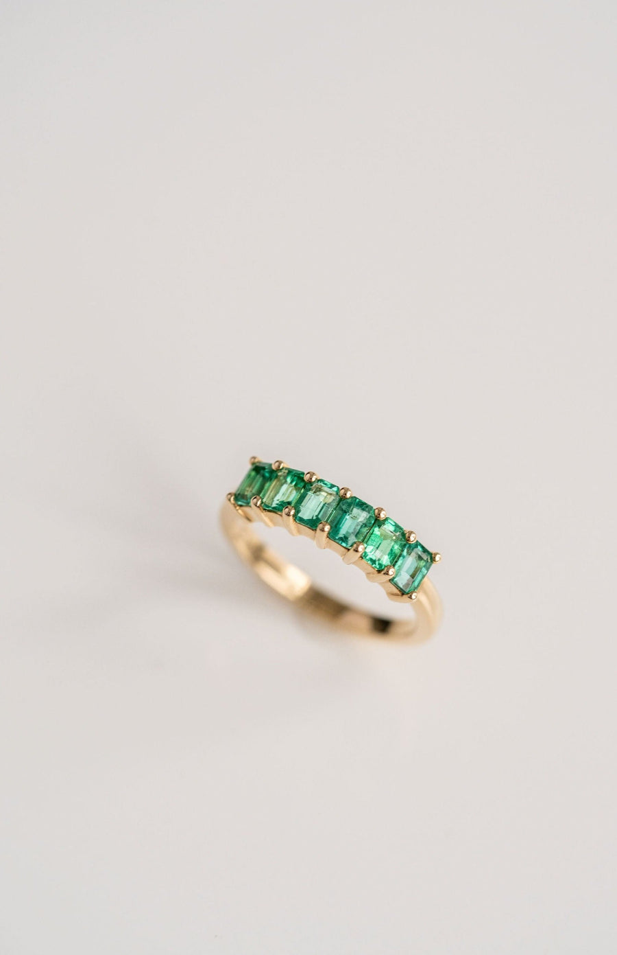 1.60ctw. Emerald Cut Colombian Emerald Gemstone Band, 14k Yellow Gold