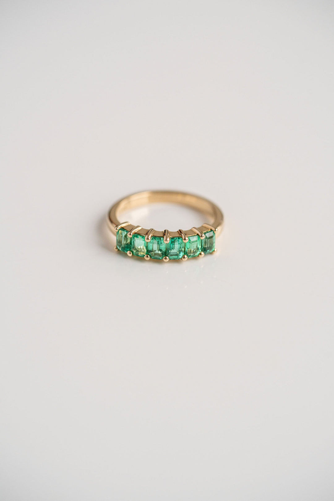 1.60ctw. Emerald Cut Colombian Emerald Gemstone Band, 14k Yellow Gold