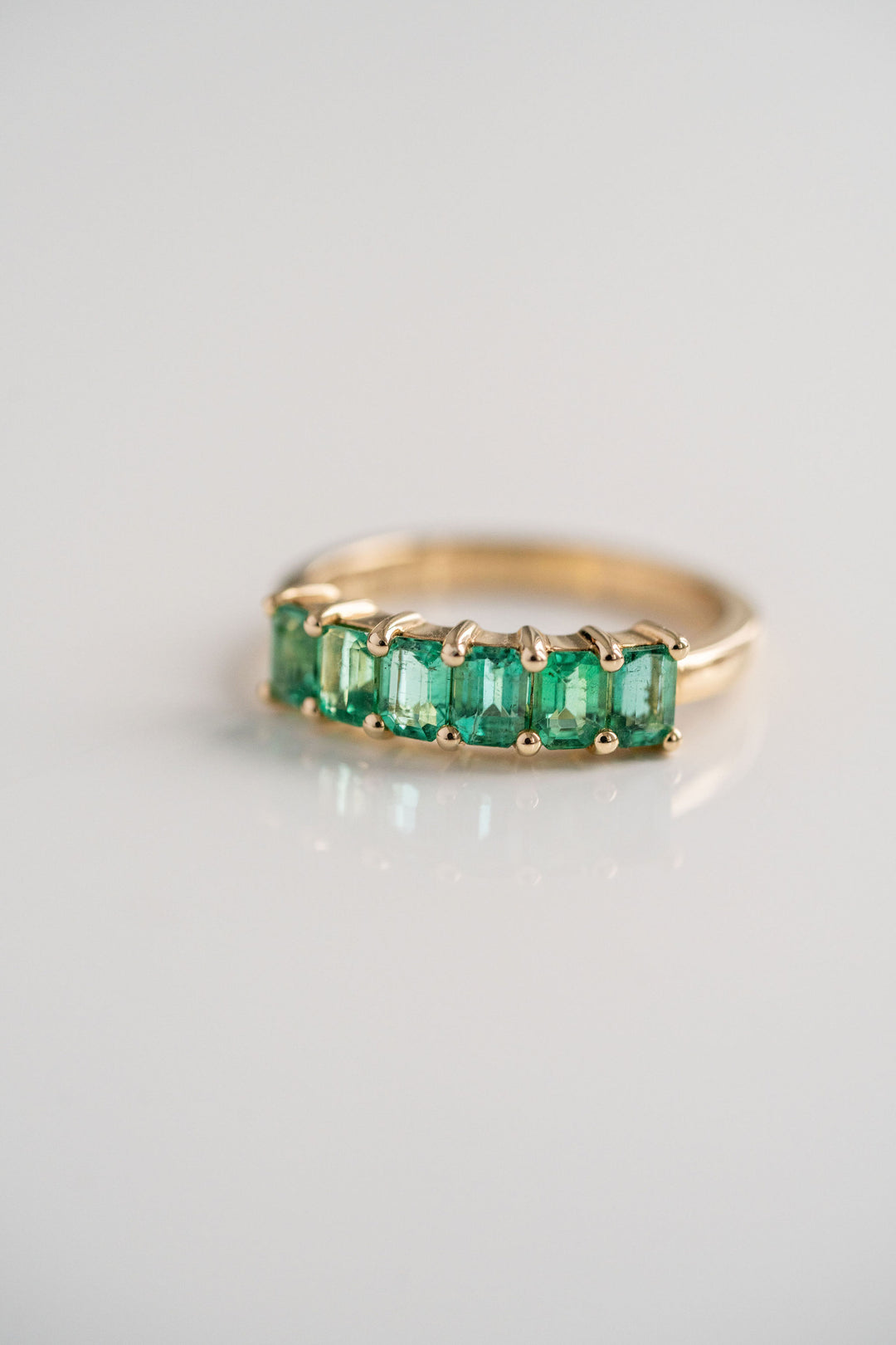 1.60ctw. Emerald Cut Colombian Emerald Gemstone Band, 14k Yellow Gold