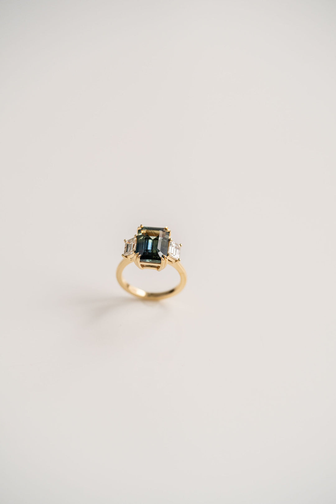7.00ct. Emerald Cut Teal Sri Lankan Sapphire With Emerald Cut Diamond Accents, 14k Yellow Gold