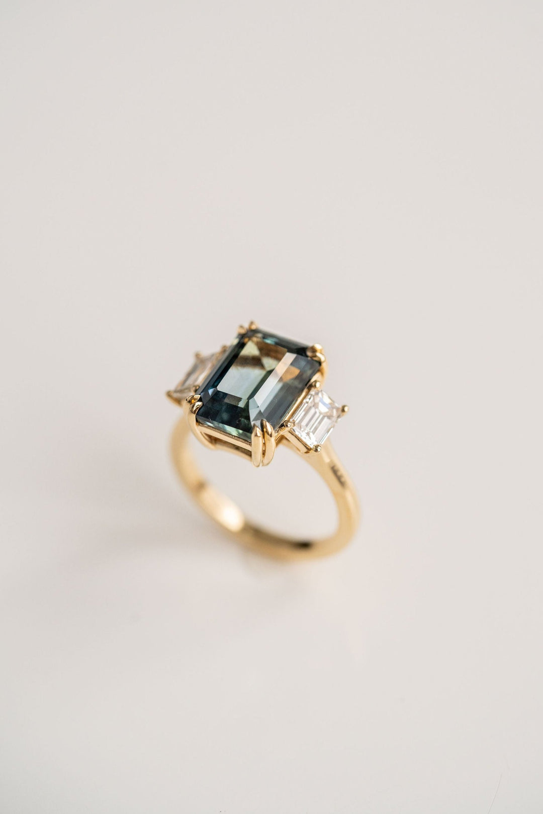 7.00ct. Emerald Cut Teal Sri Lankan Sapphire With Emerald Cut Diamond Accents, 14k Yellow Gold