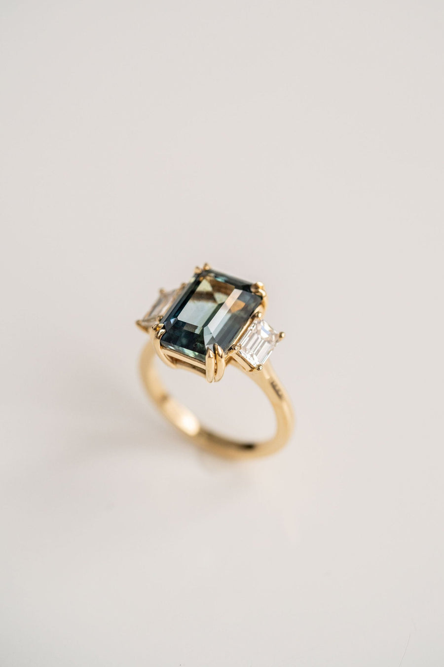 7.00ct. Emerald Cut Teal Sri Lankan Sapphire With Emerald Cut Diamond Accents, 14k Yellow Gold
