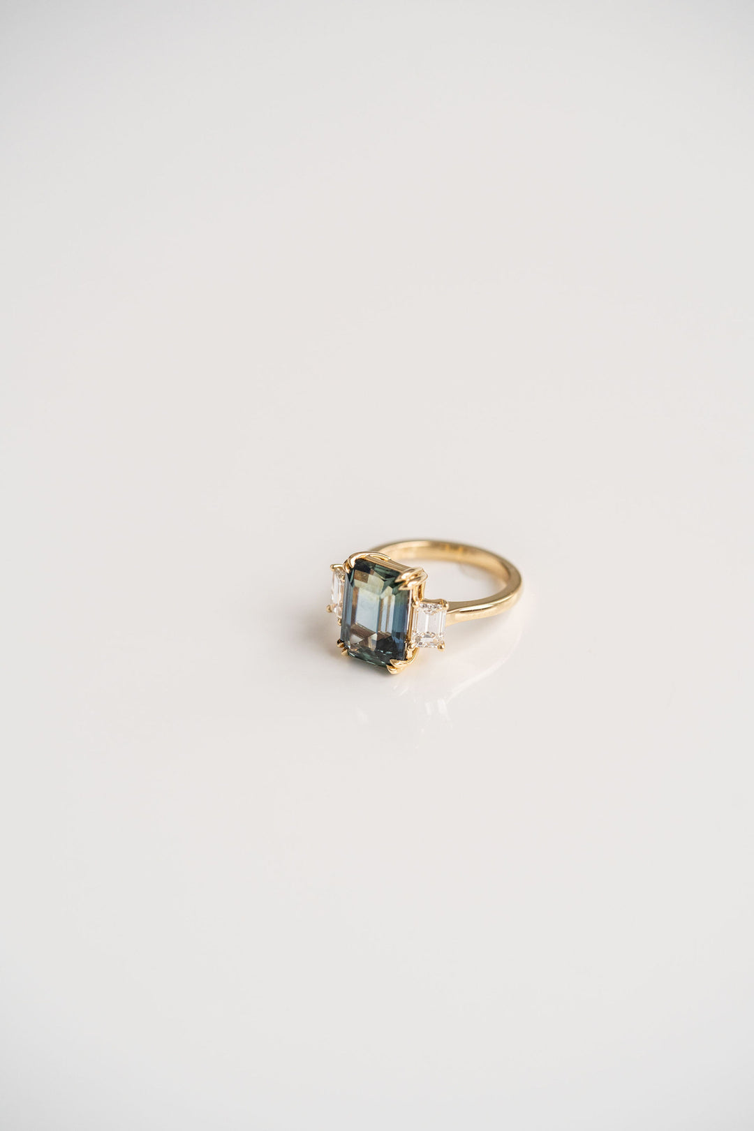 7.00ct. Emerald Cut Teal Sri Lankan Sapphire With Emerald Cut Diamond Accents, 14k Yellow Gold