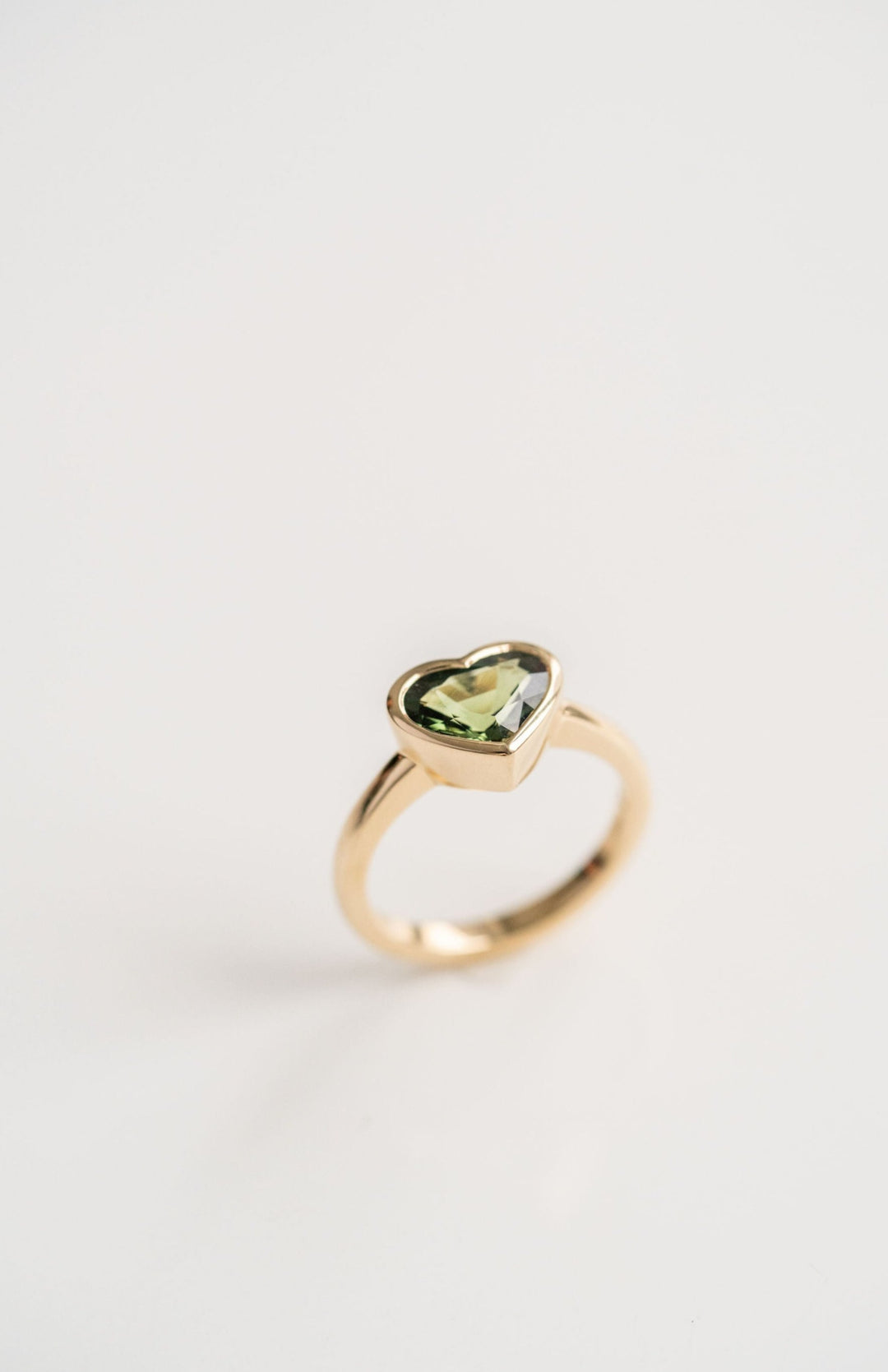 2.21ct. Heart Shape West Coast Green Bezel Set Sri Lankan Sapphire, 14k Yellow Gold
