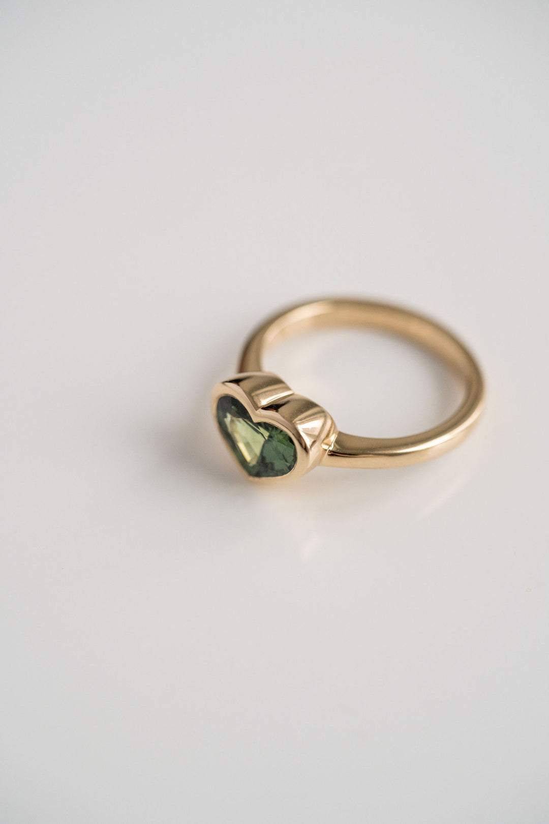 2.21ct. Heart Shape West Coast Green Bezel Set Sri Lankan Sapphire, 14k Yellow Gold