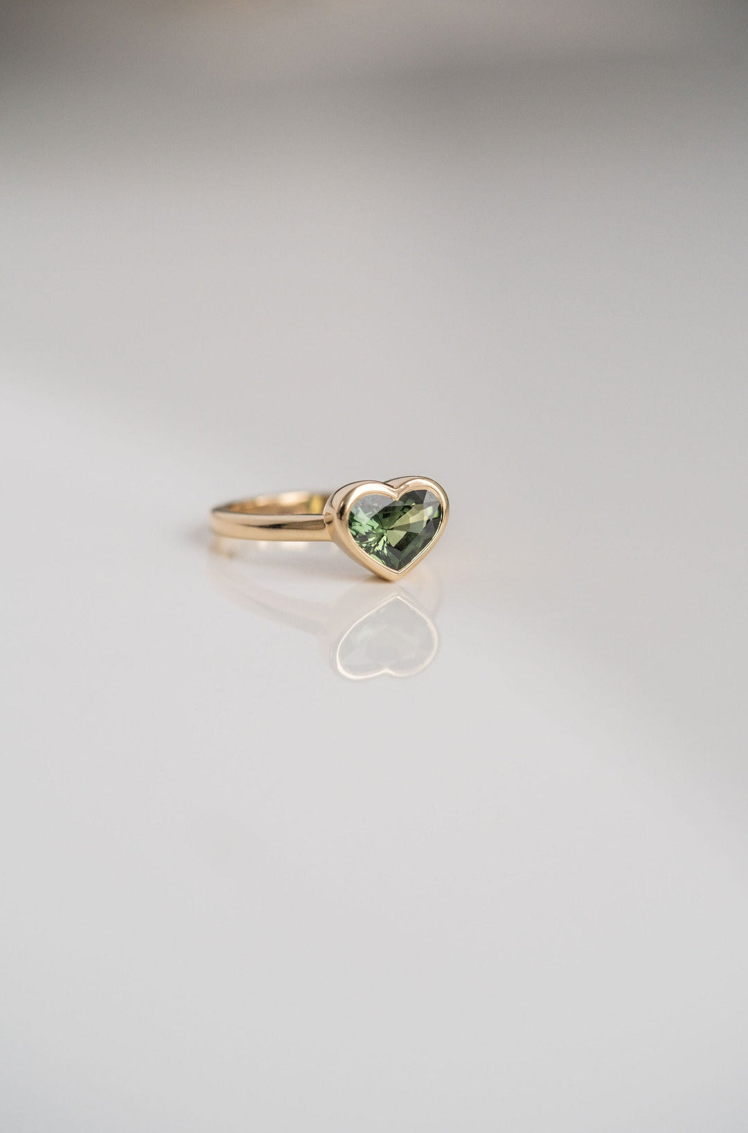 2.21ct. Heart Shape West Coast Green Bezel Set Sri Lankan Sapphire, 14k Yellow Gold