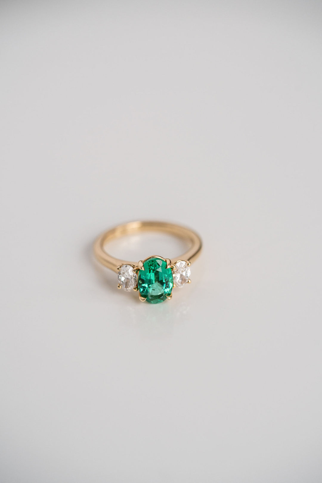 1.77ct. Oval Zambian Emerald With Oval Diamond Accents, 14k Yellow Gold