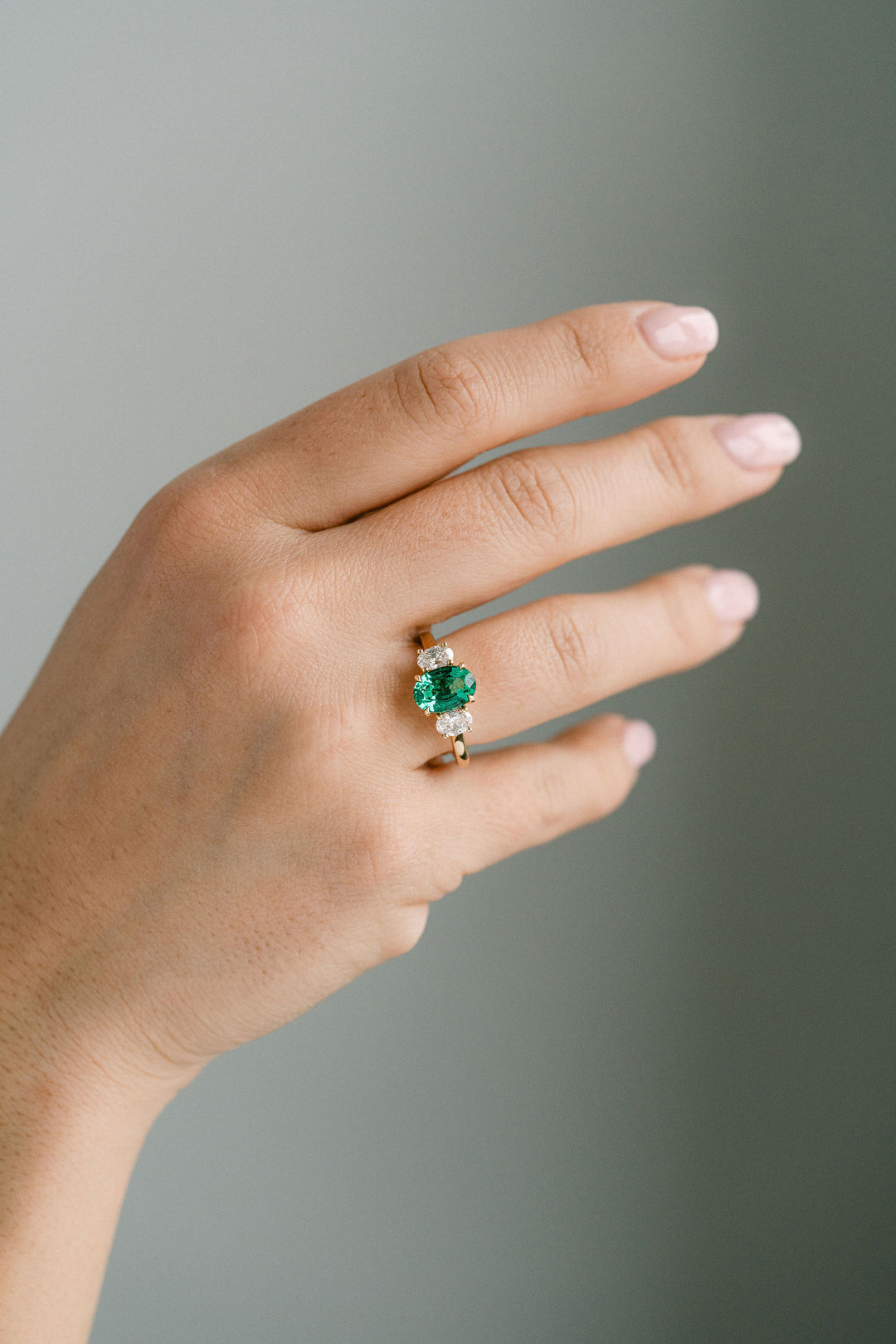 1.77ct. Oval Zambian Emerald With Oval Diamond Accents, 14k Yellow Gold
