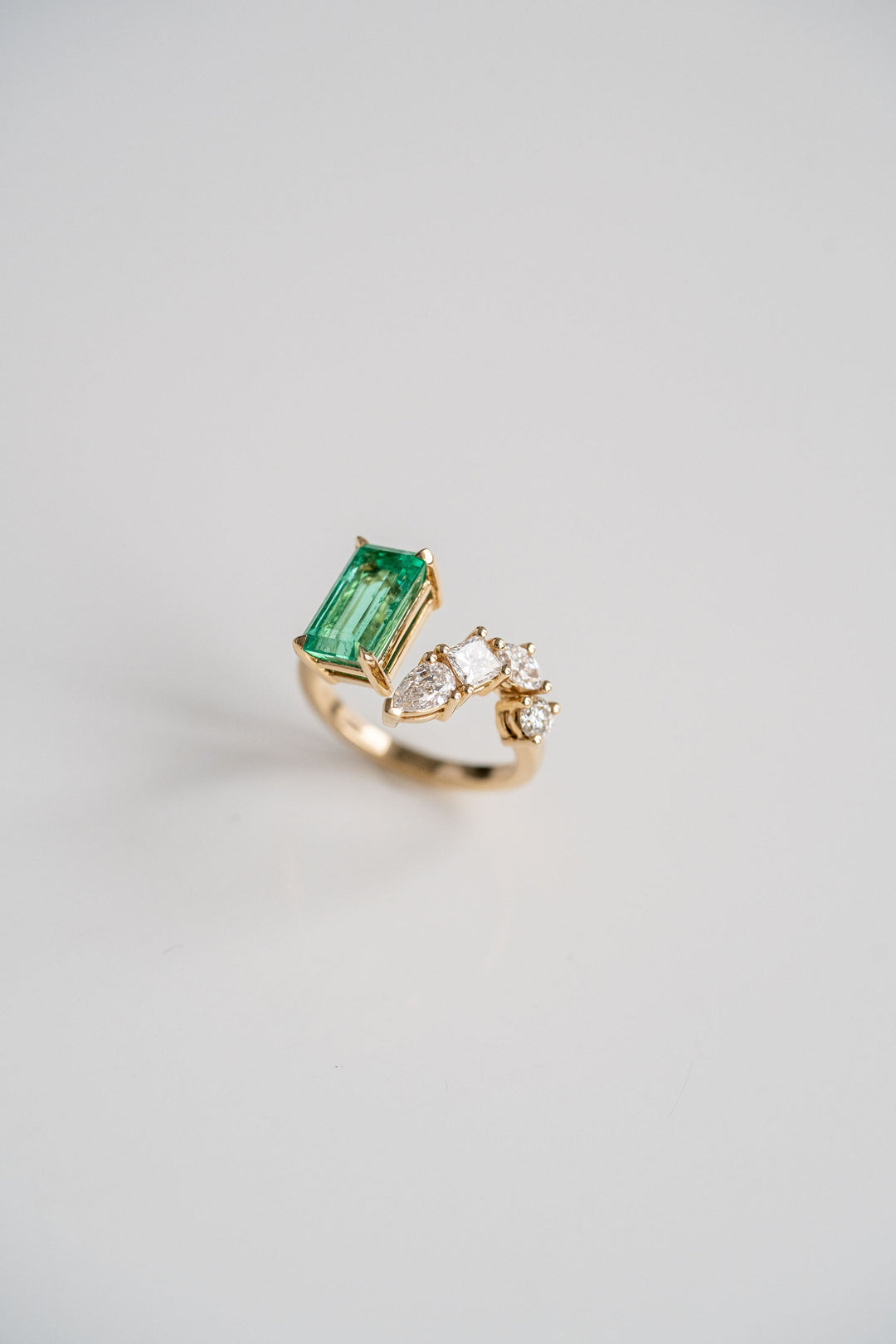 2.65ct. Emerald Cut Colombian Emerald Gap Style Cocktail Ring With Diamonds, 14k Yellow Gold