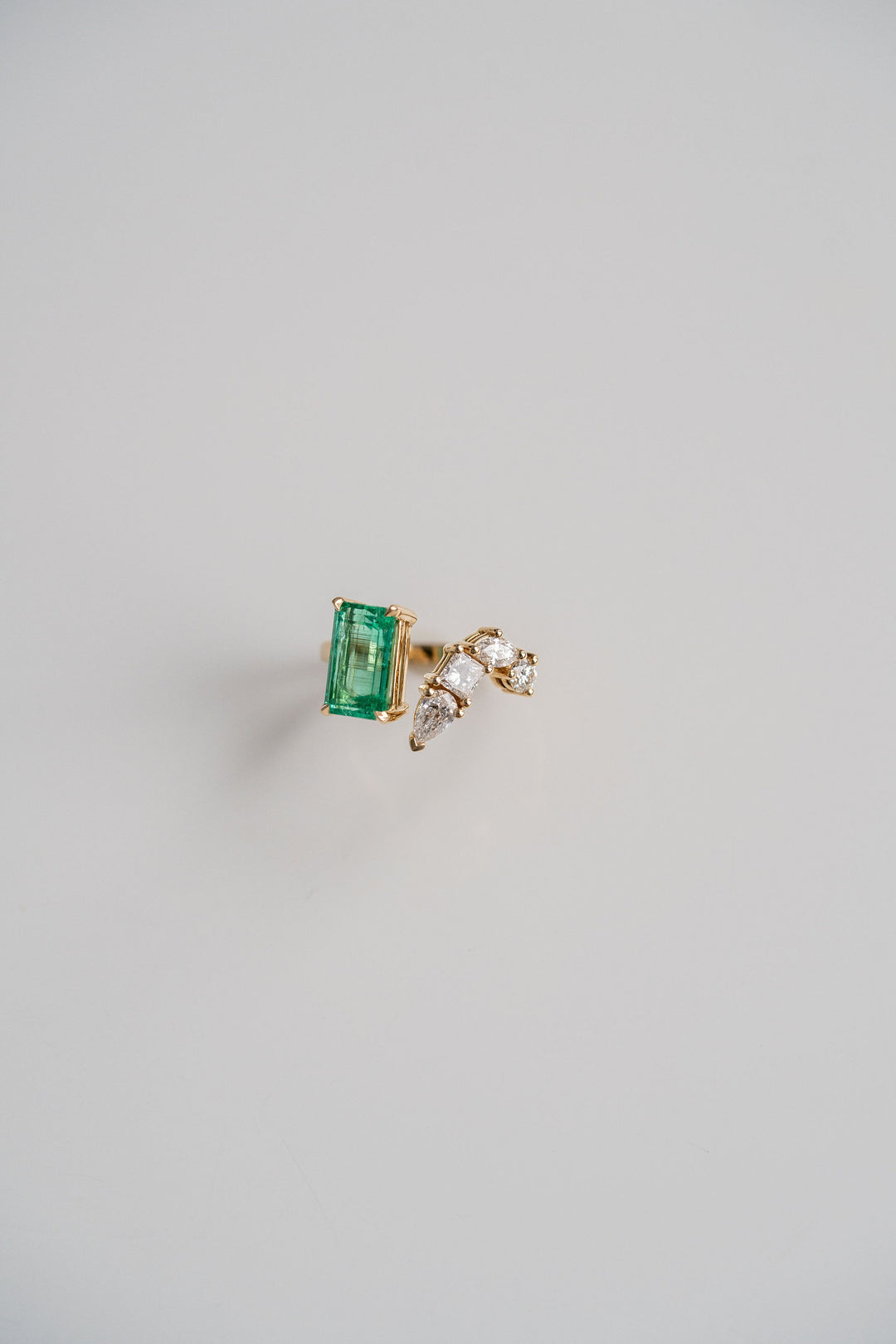 2.65ct. Emerald Cut Colombian Emerald Gap Style Cocktail Ring With Diamonds, 14k Yellow Gold