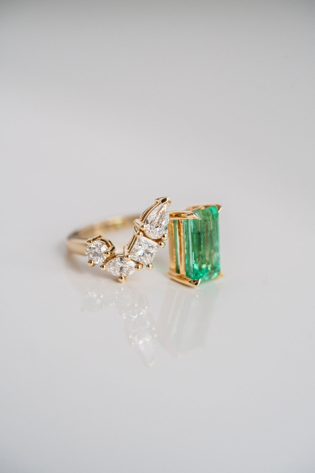 2.65ct. Emerald Cut Colombian Emerald Gap Style Cocktail Ring With Diamonds, 14k Yellow Gold