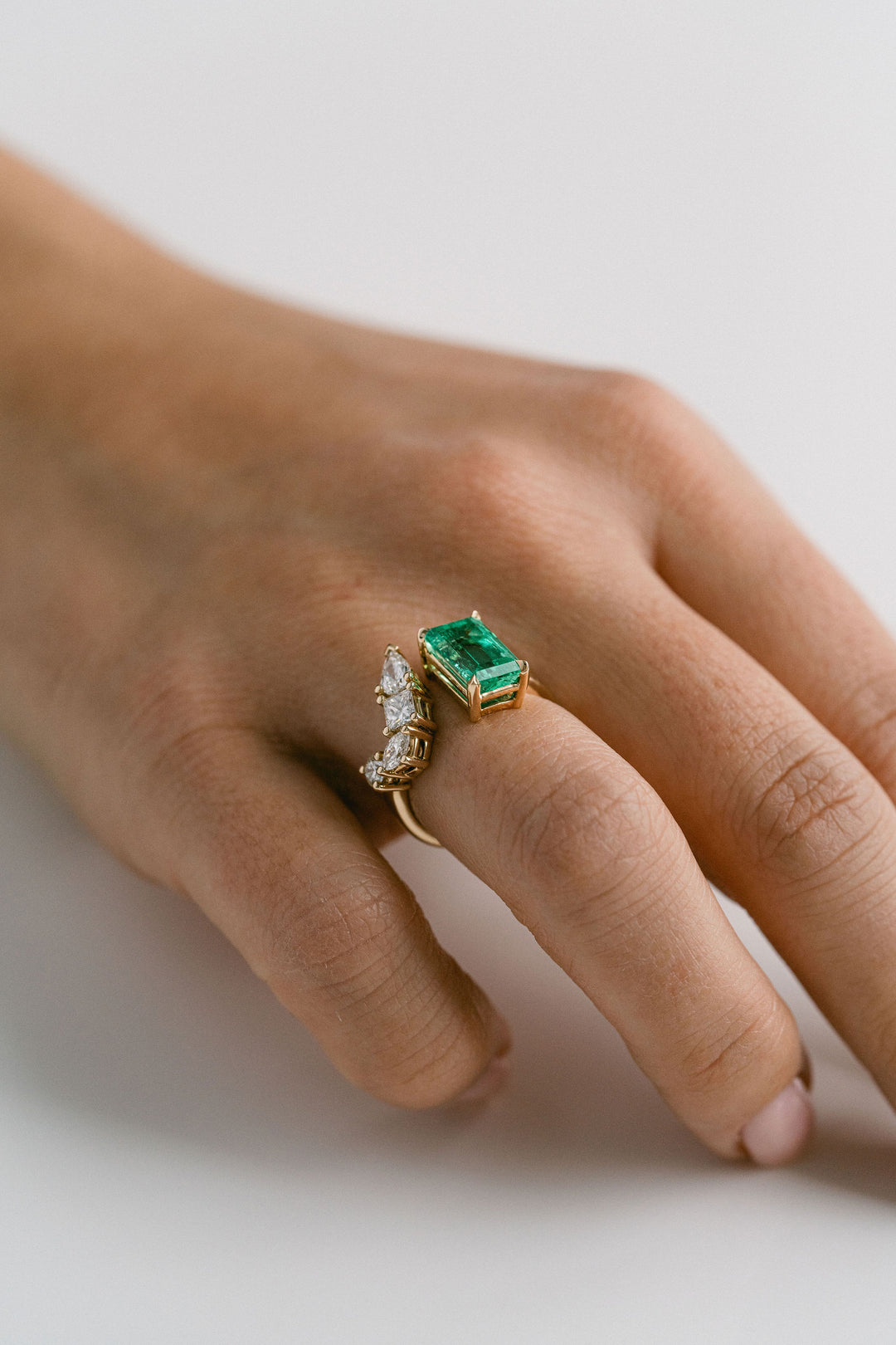 2.65ct. Emerald Cut Colombian Emerald Gap Style Cocktail Ring With Diamonds, 14k Yellow Gold