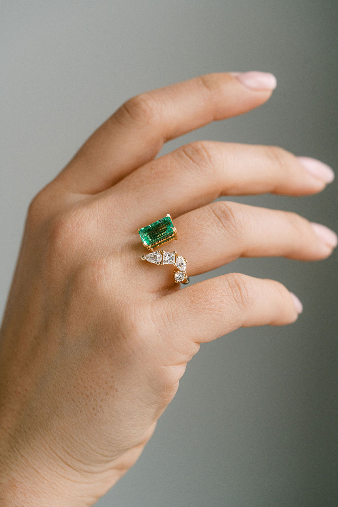2.65ct. Emerald Cut Colombian Emerald Gap Style Cocktail Ring With Diamonds, 14k Yellow Gold