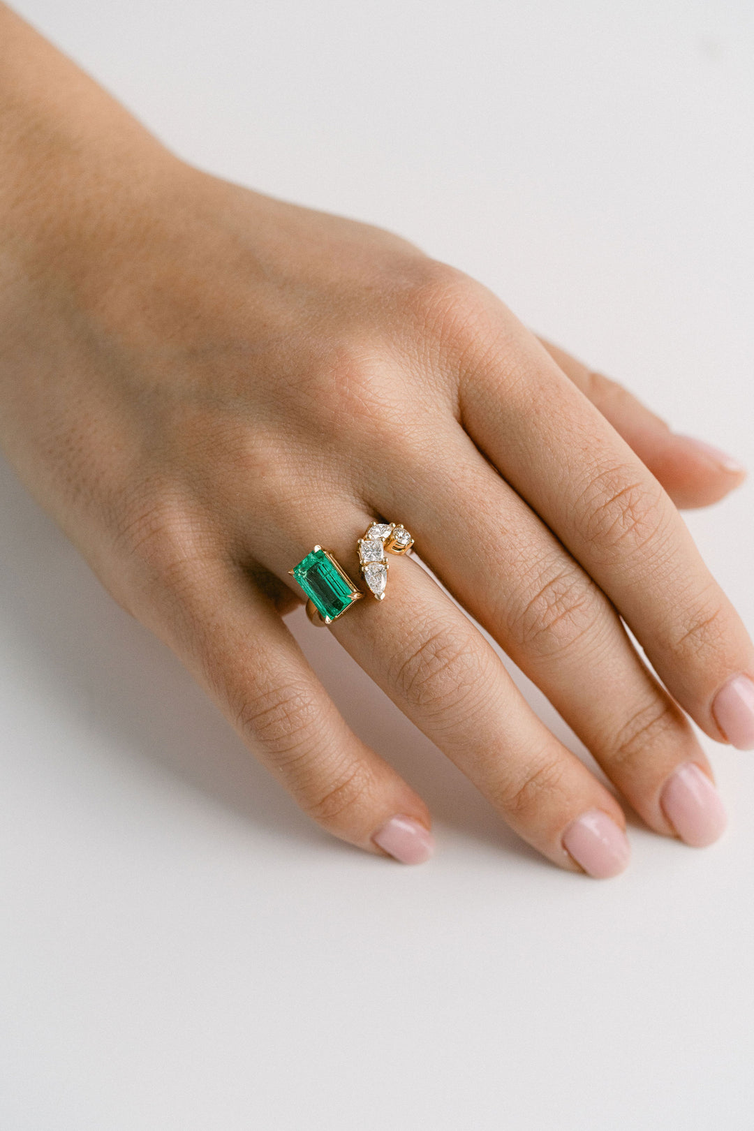 2.65ct. Emerald Cut Colombian Emerald Gap Style Cocktail Ring With Diamonds, 14k Yellow Gold