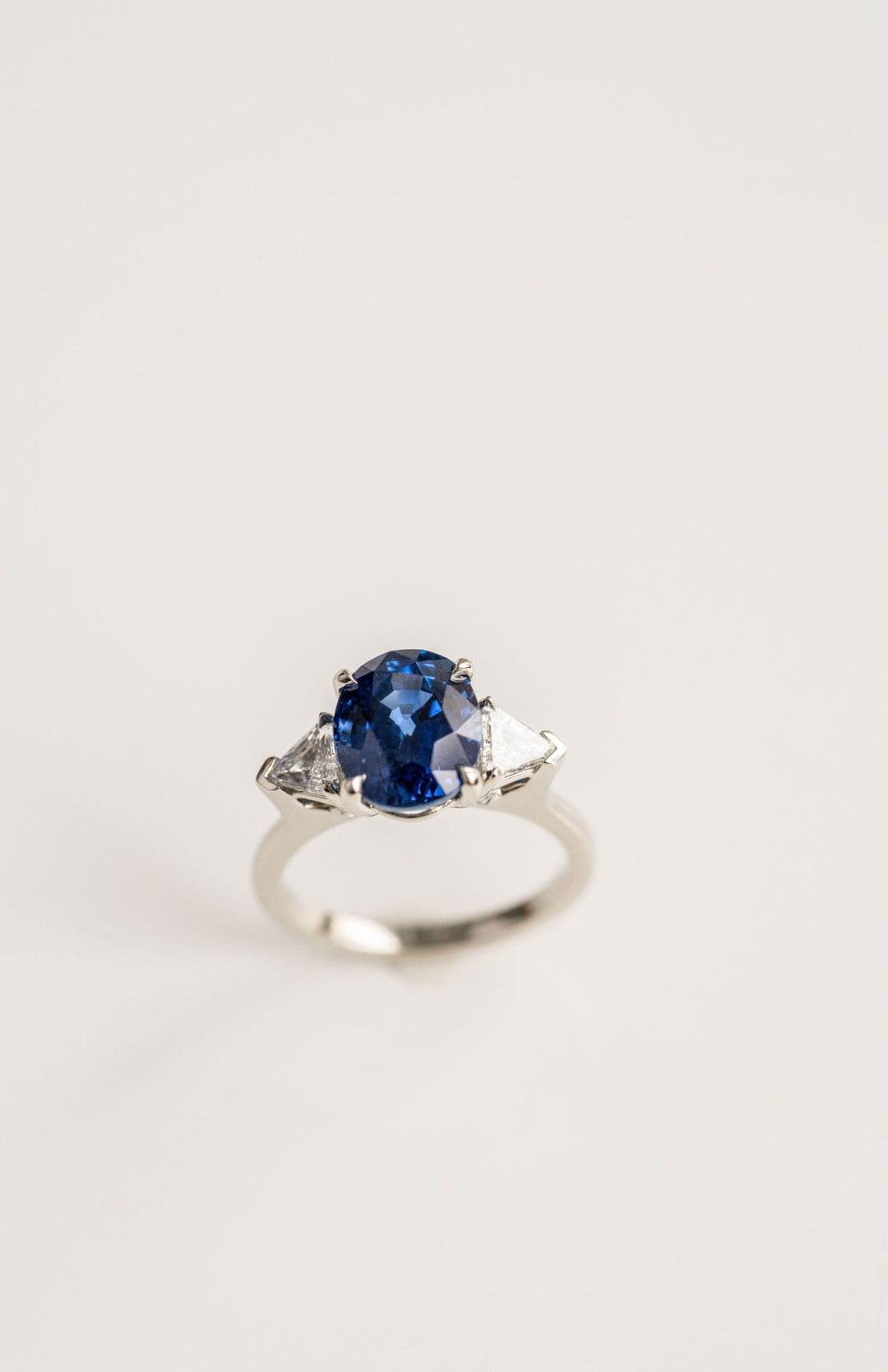 5.06ct. Blue Oval Sri Lankan Sapphire With Shield Shape Diamond Accents, 14k White Gold