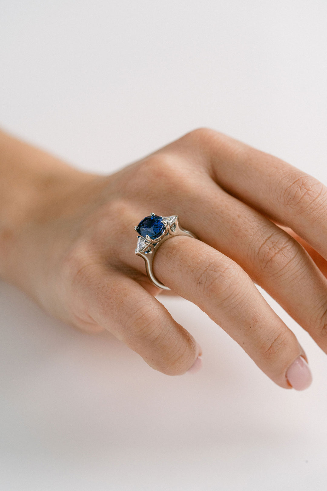 5.06ct. Blue Oval Sri Lankan Sapphire With Shield Shape Diamond Accents, 14k White Gold