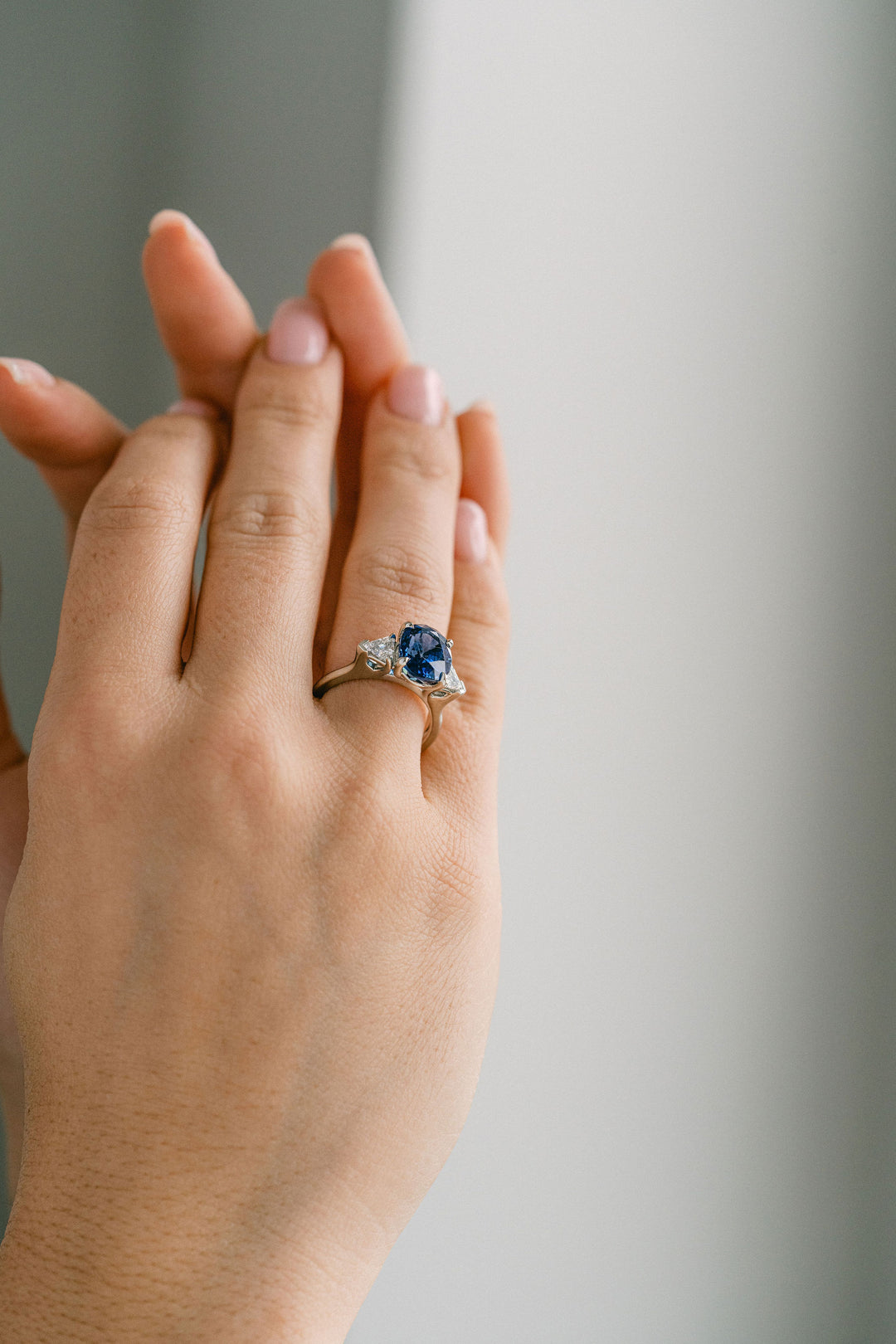 5.06ct. Blue Oval Sri Lankan Sapphire With Shield Shape Diamond Accents, 14k White Gold