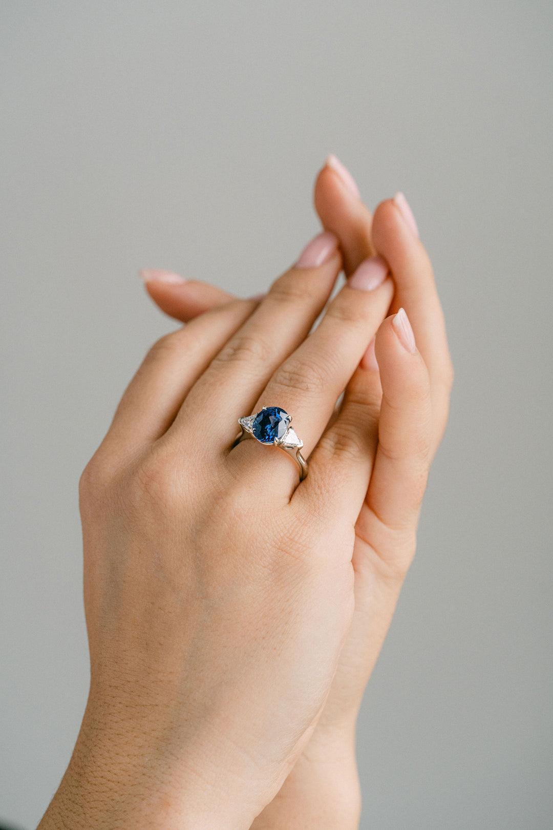 5.06ct. Blue Oval Sri Lankan Sapphire With Shield Shape Diamond Accents, 14k White Gold