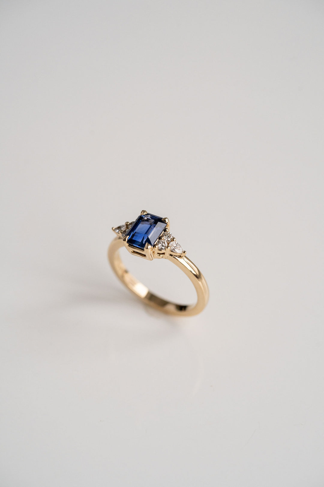 1.60ct. Emerald Cut Blue Sri Lankan Sapphire Engagement Ring With Diamond Cluster Accents, 14k Yellow Gold