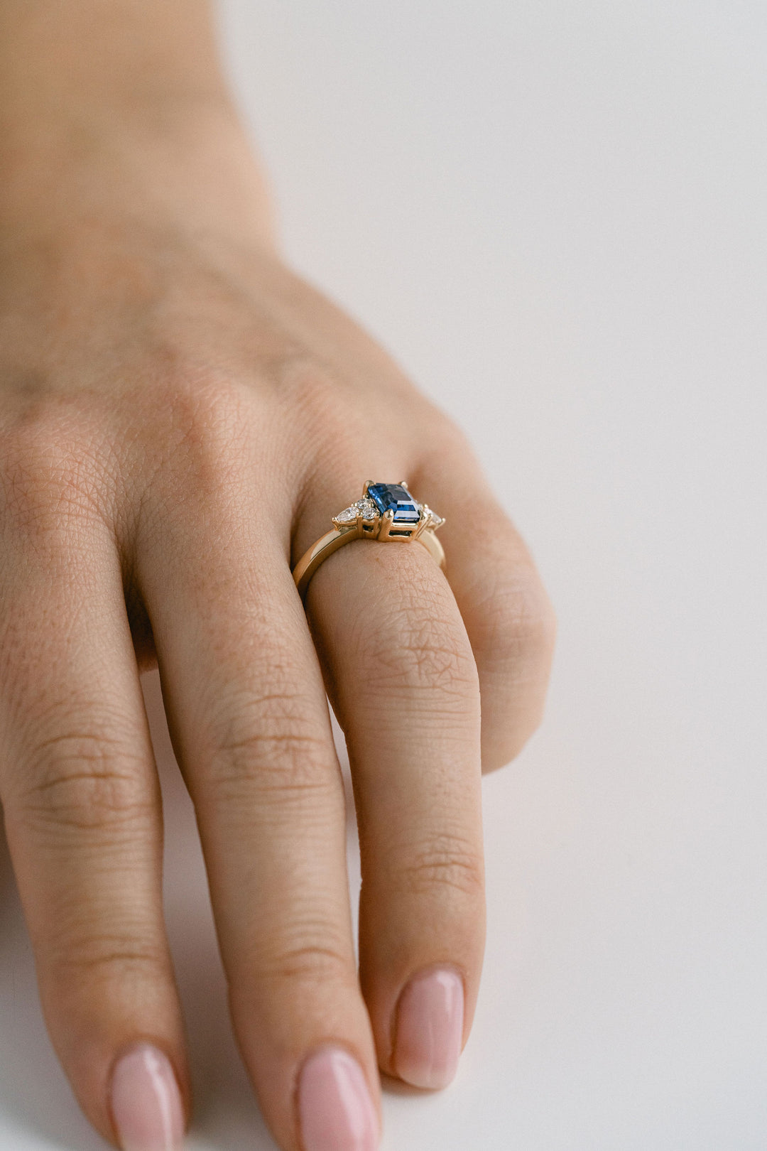 1.60ct. Emerald Cut Blue Sri Lankan Sapphire Engagement Ring With Diamond Cluster Accents, 14k Yellow Gold