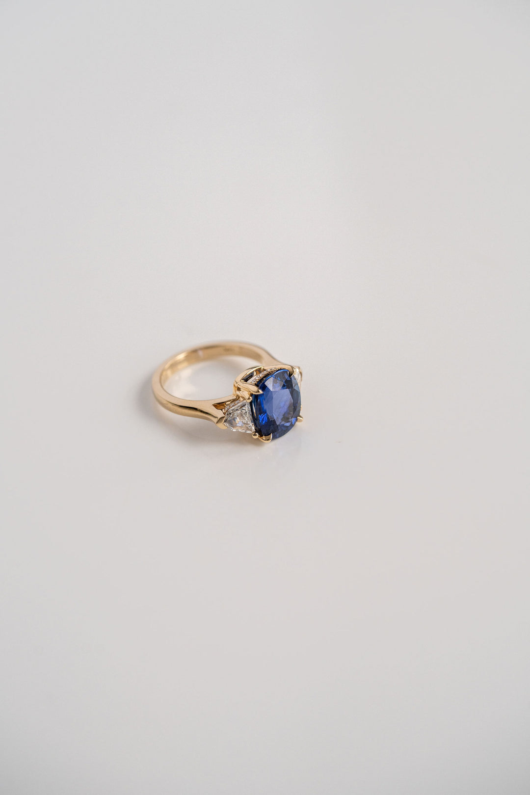 5.41ct. Cushion Cut Blue Sri Lankan Sapphire With Cadillac Diamond Accents, 14k Yellow Gold