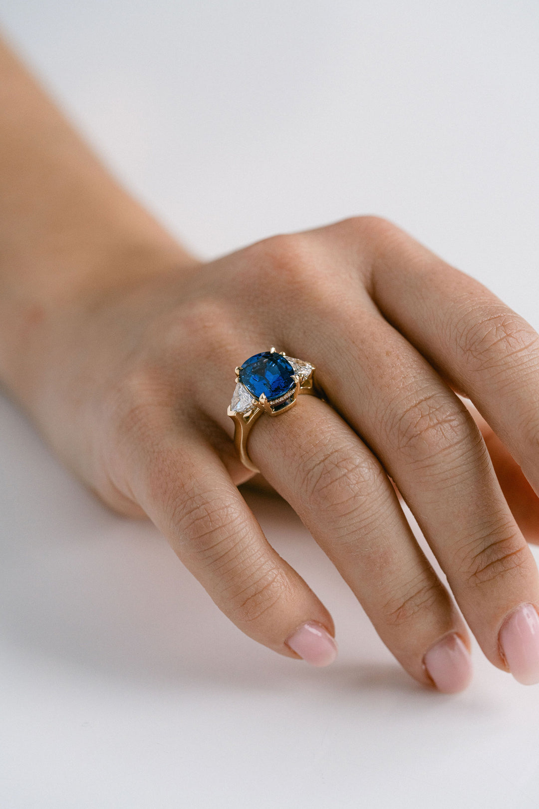 5.41ct. Cushion Cut Blue Sri Lankan Sapphire With Cadillac Diamond Accents, 14k Yellow Gold