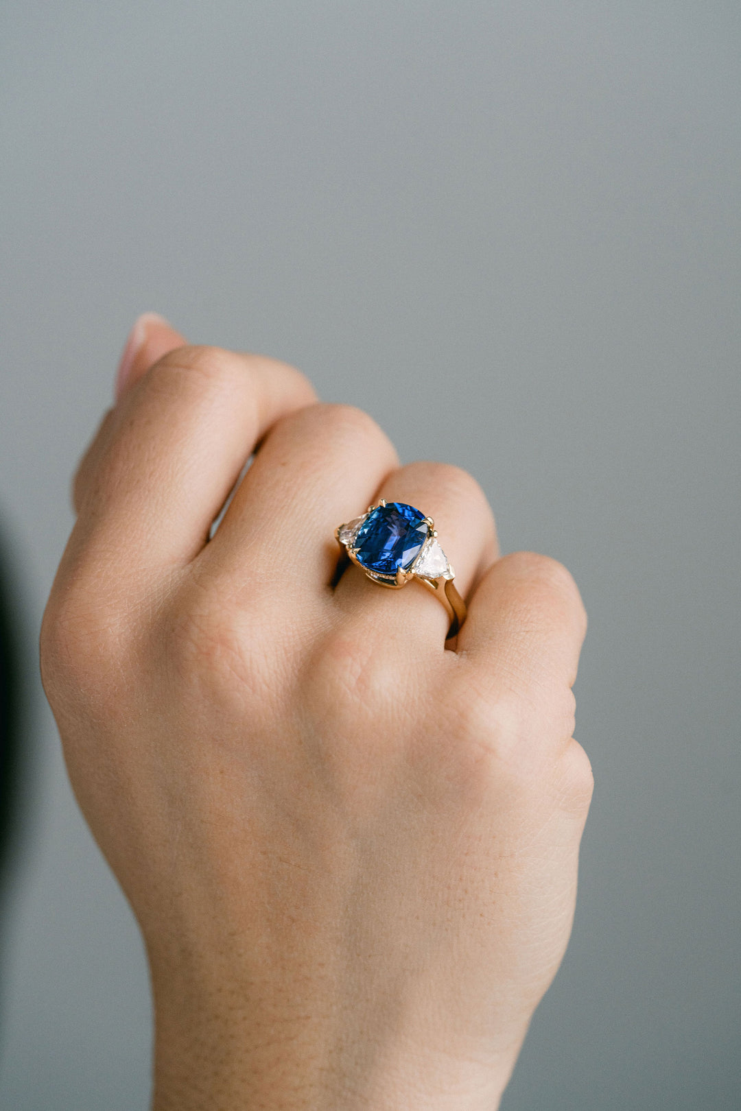 5.41ct. Cushion Cut Blue Sri Lankan Sapphire With Cadillac Diamond Accents, 14k Yellow Gold