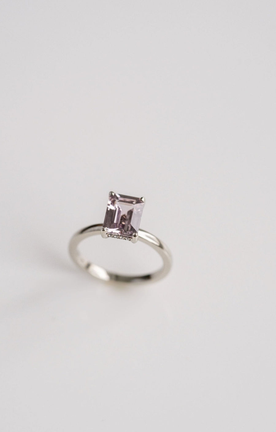 2.56ct. Emerald Cut Grey-Light Purple Sapphire Ring With Diamond Collar, 14k White Gold