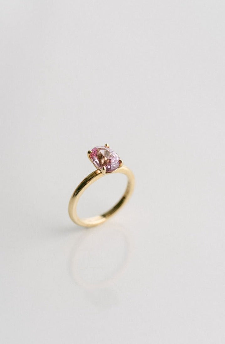 Oval Pink Sri Lankan Sapphire Solitaire, 14k Yellow Gold