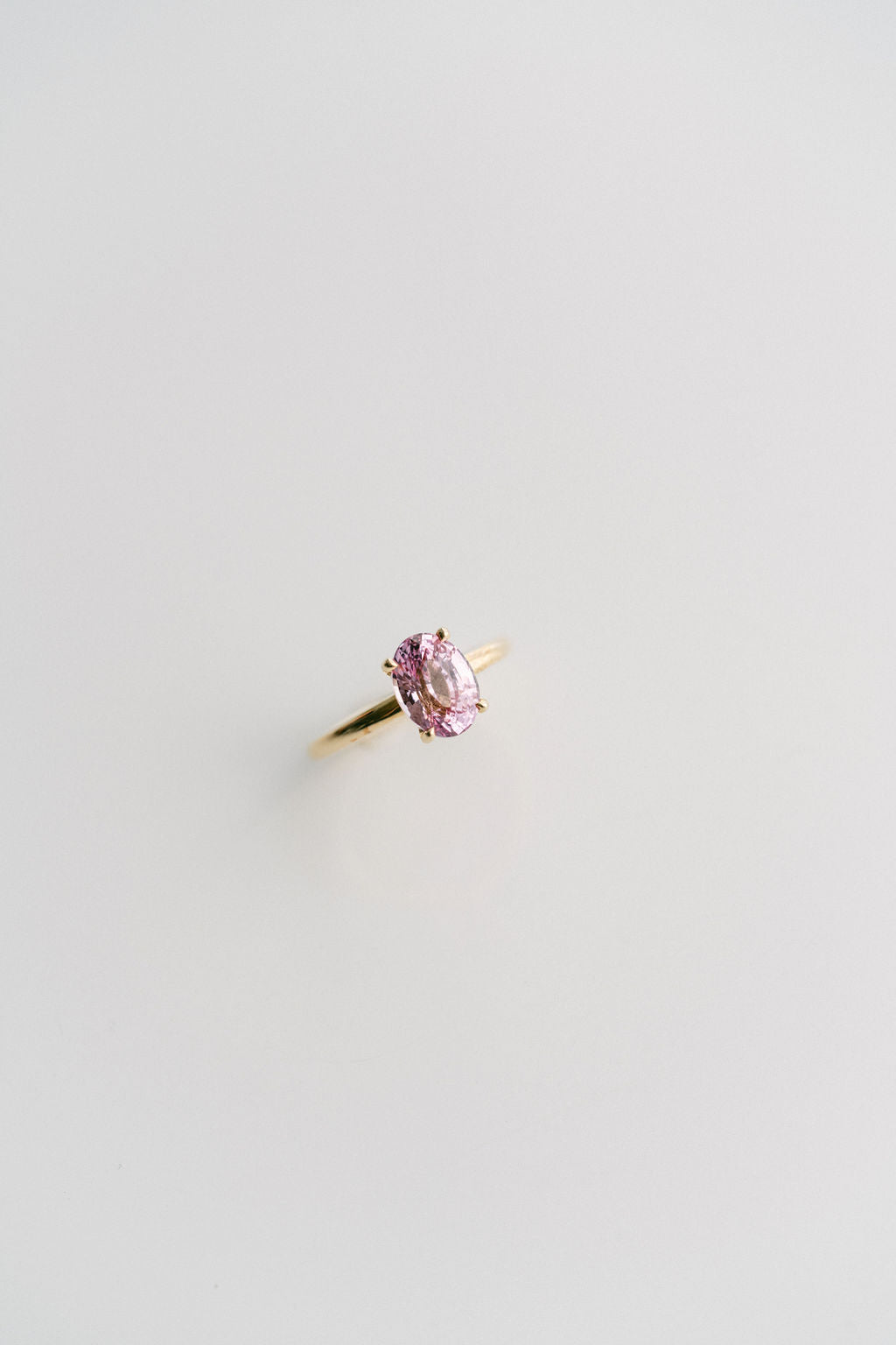 Oval Pink Sri Lankan Sapphire Solitaire, 14k Yellow Gold