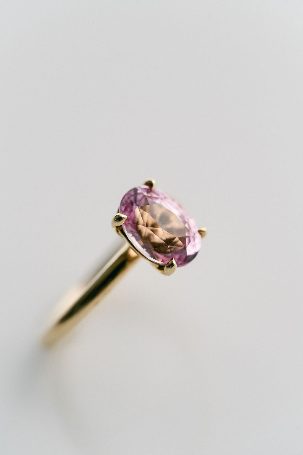 Oval Pink Sri Lankan Sapphire Solitaire, 14k Yellow Gold