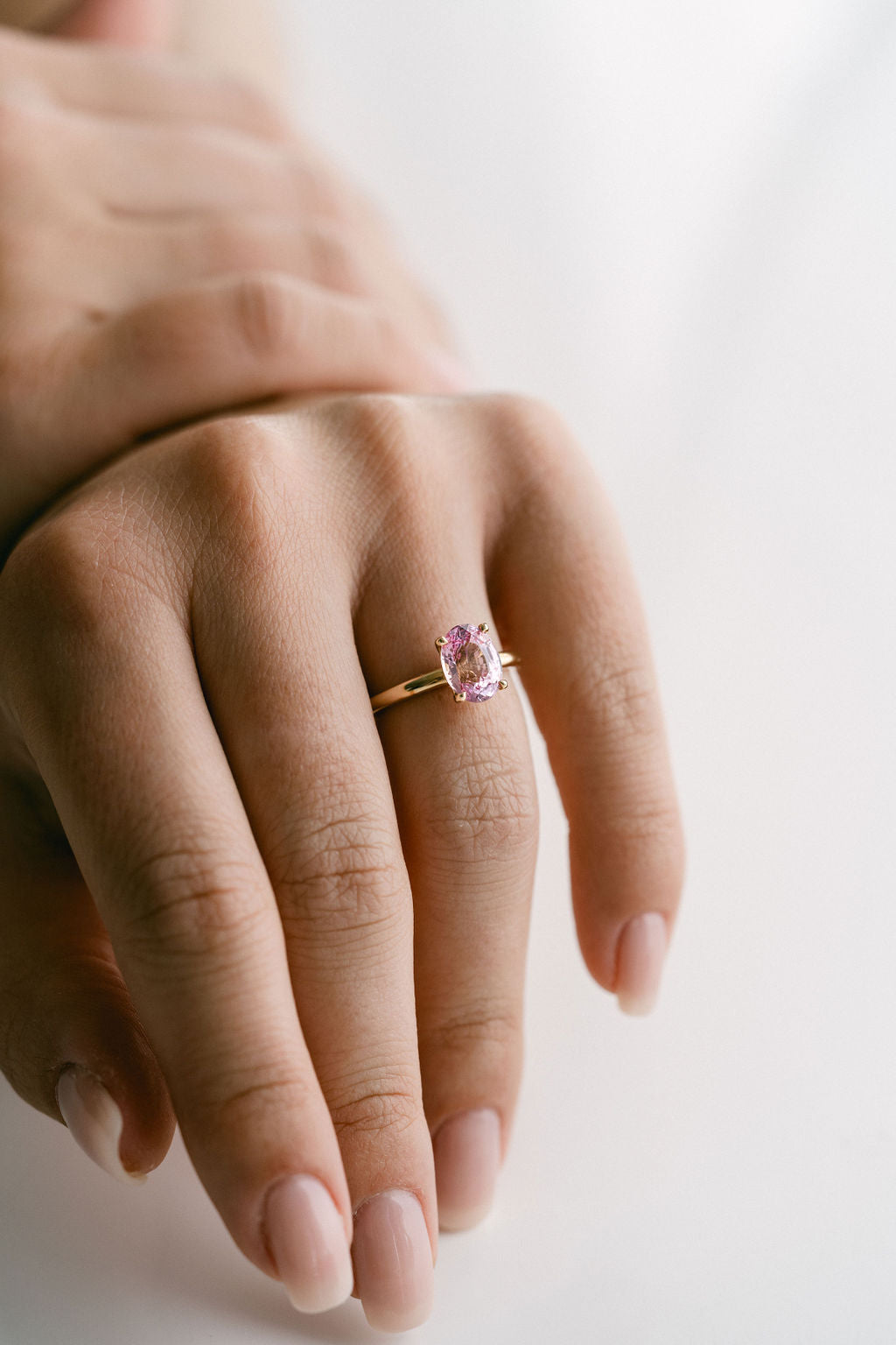 Oval Pink Sri Lankan Sapphire Solitaire, 14k Yellow Gold