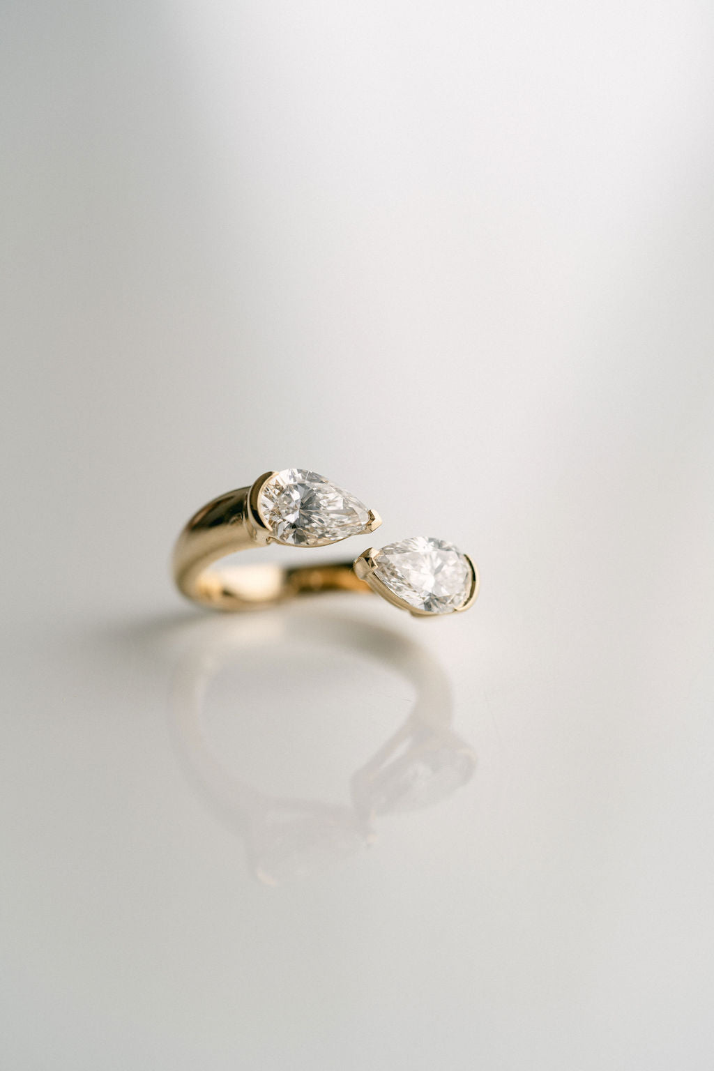 Pear Shape Diamond Toi et Moi Gap Ring, 14k Yellow Gold