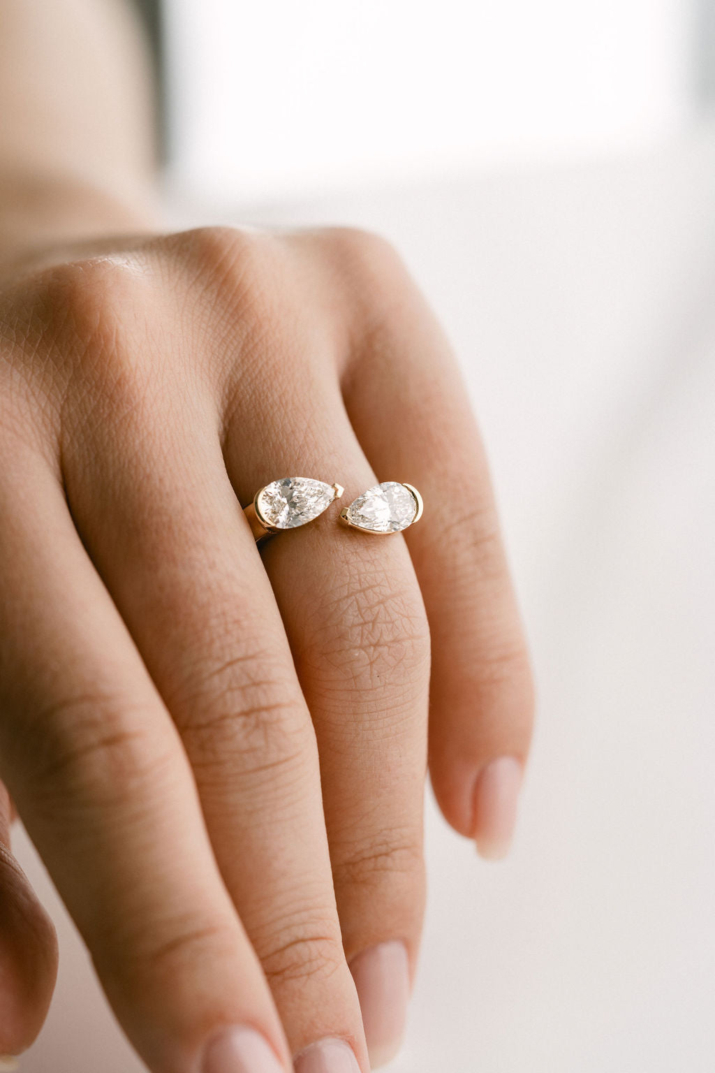 Pear Shape Diamond Toi et Moi Gap Ring, 14k Yellow Gold