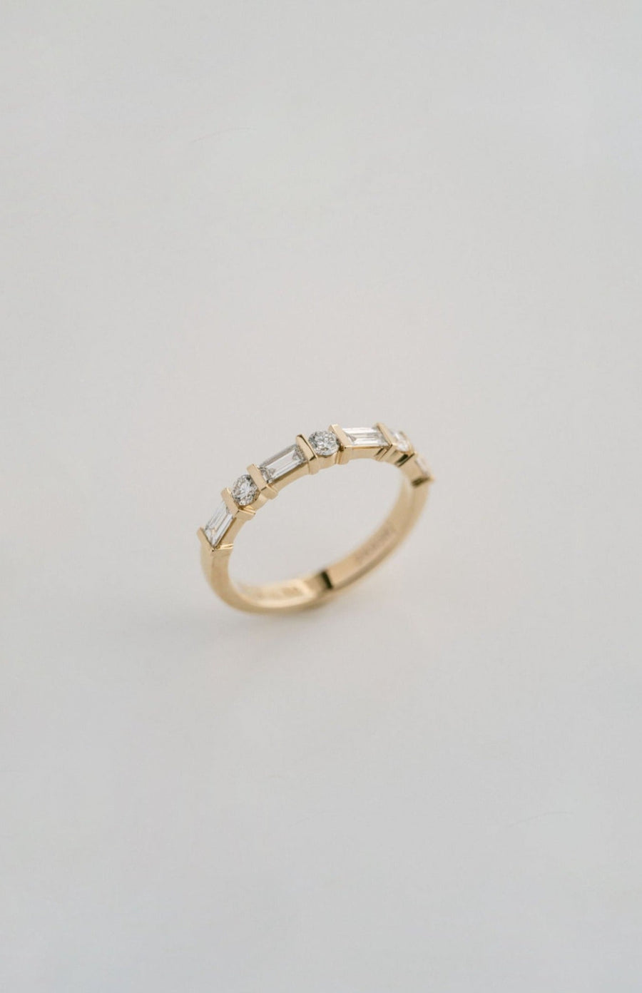 Baguette Cut & Round Cut Diamonds Alternating Bar Wedding Band, 14k Yellow Gold