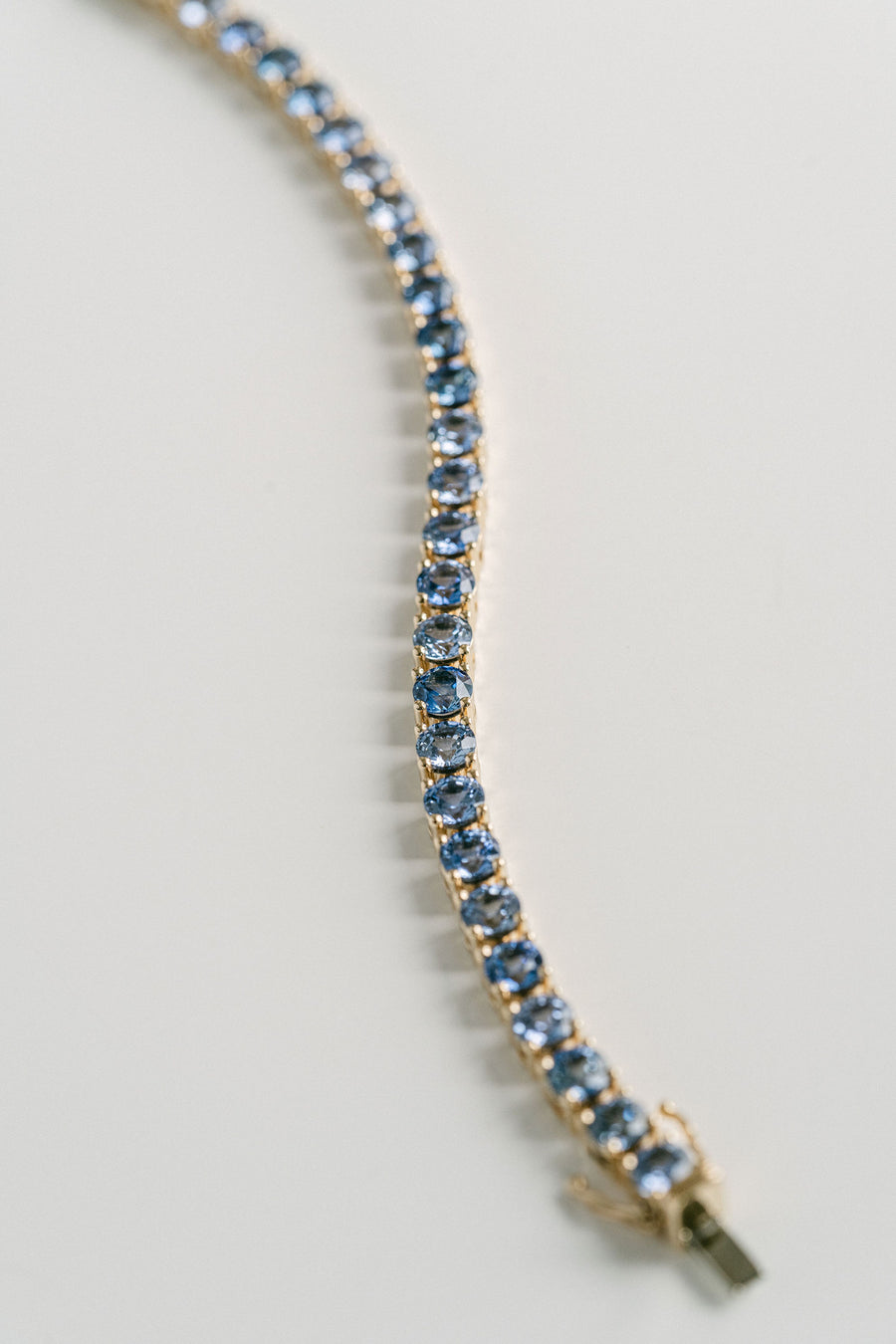 Round Blue Sapphire Tennis Bracelet, 14k Yellow Gold