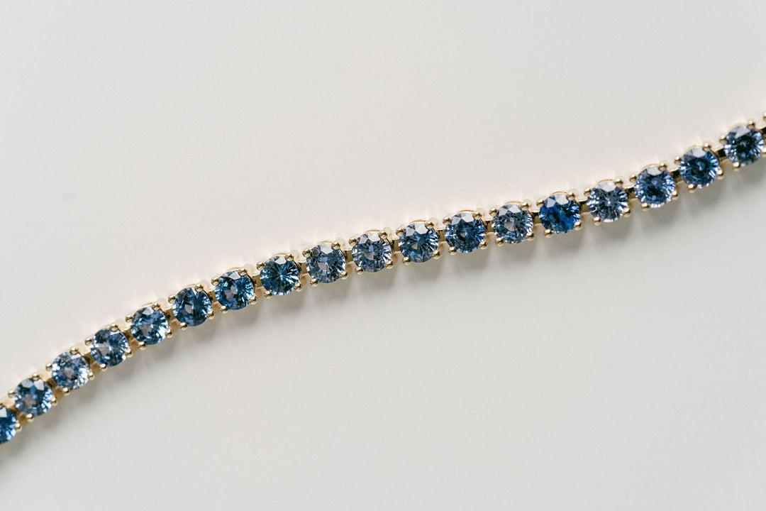 Round Blue Sapphire Tennis Bracelet, 14k Yellow Gold