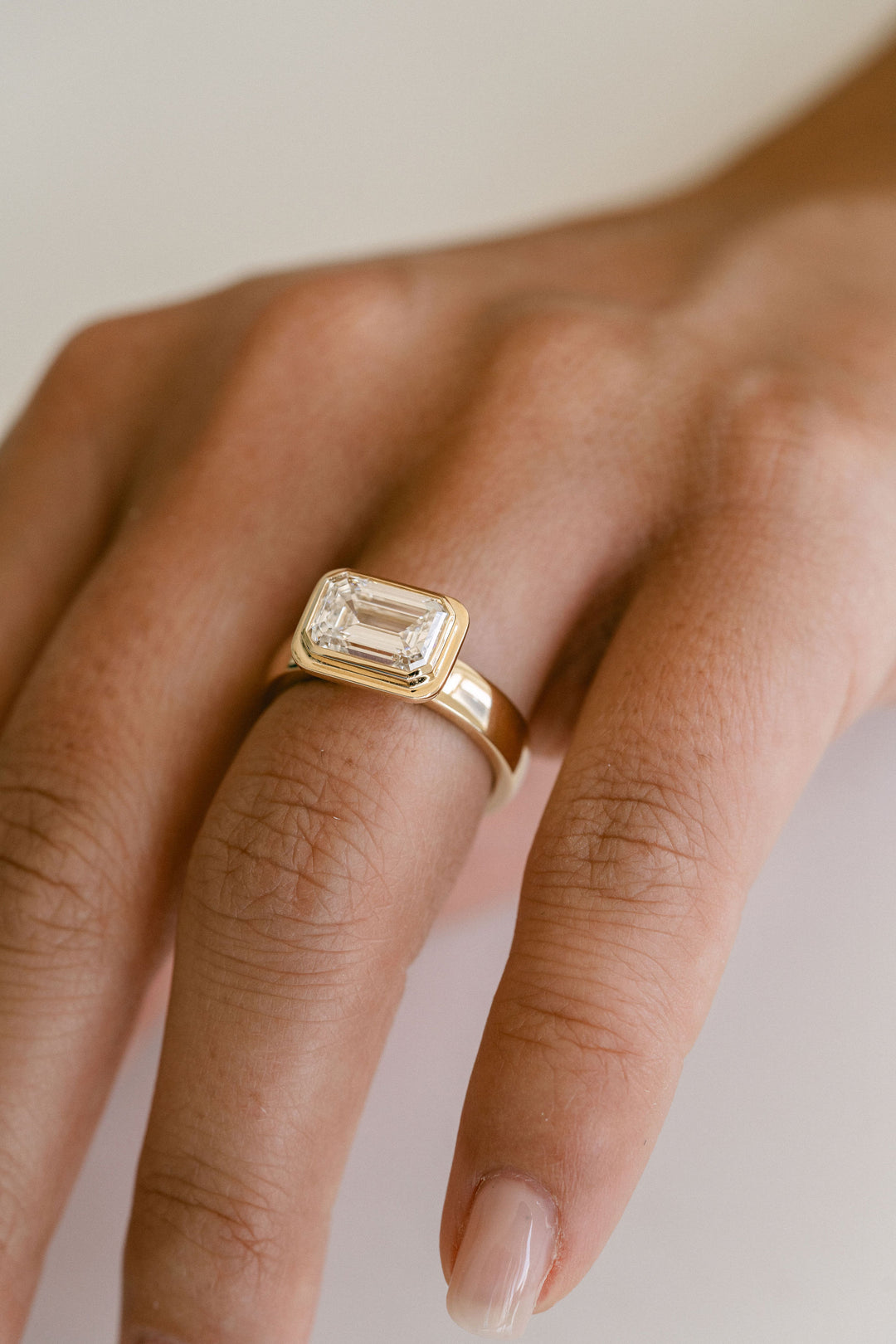 Cavalier Fine Jewelry - Emerald Cut Diamond Retro Bezel Ring 14k Yellow Gold