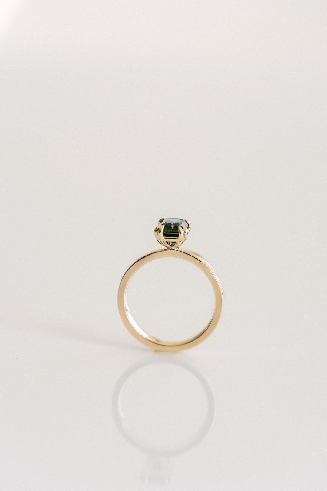 Cavalier Fine Jewelry - Emerald Cut Double Prong Blue-Green Sapphire Ring, 14k Yellow Gold