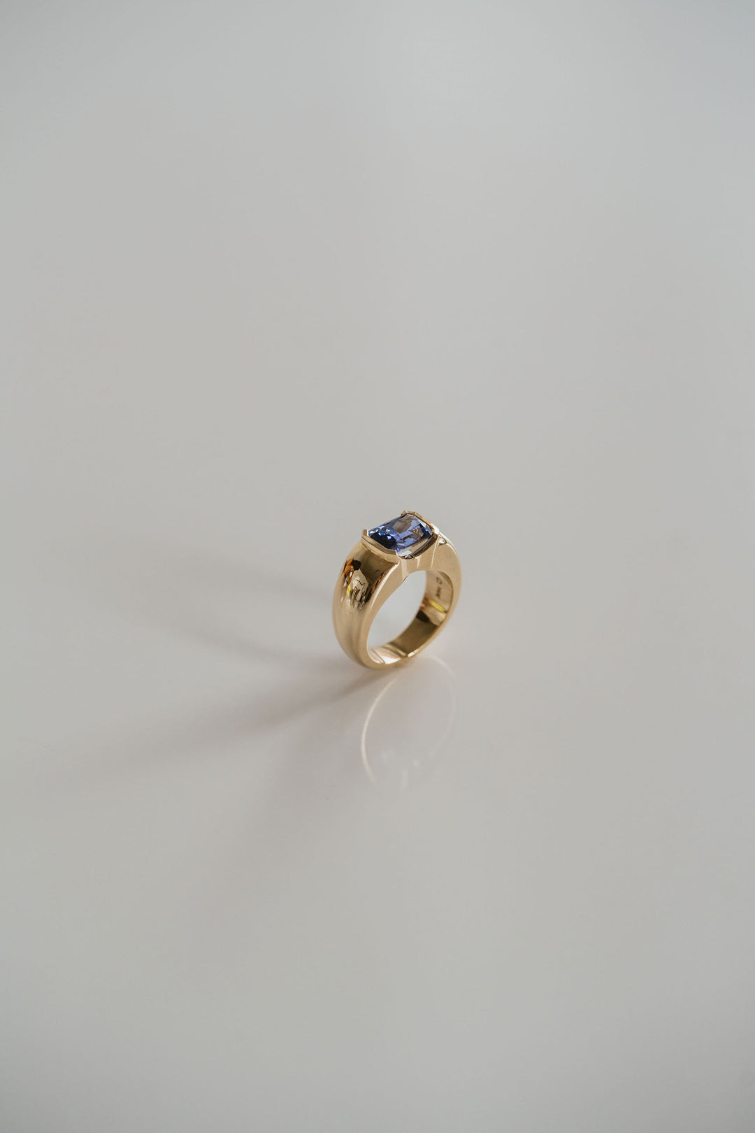 Radiant Cut Blue Sapphire East-West Half Bezel Haven Ring