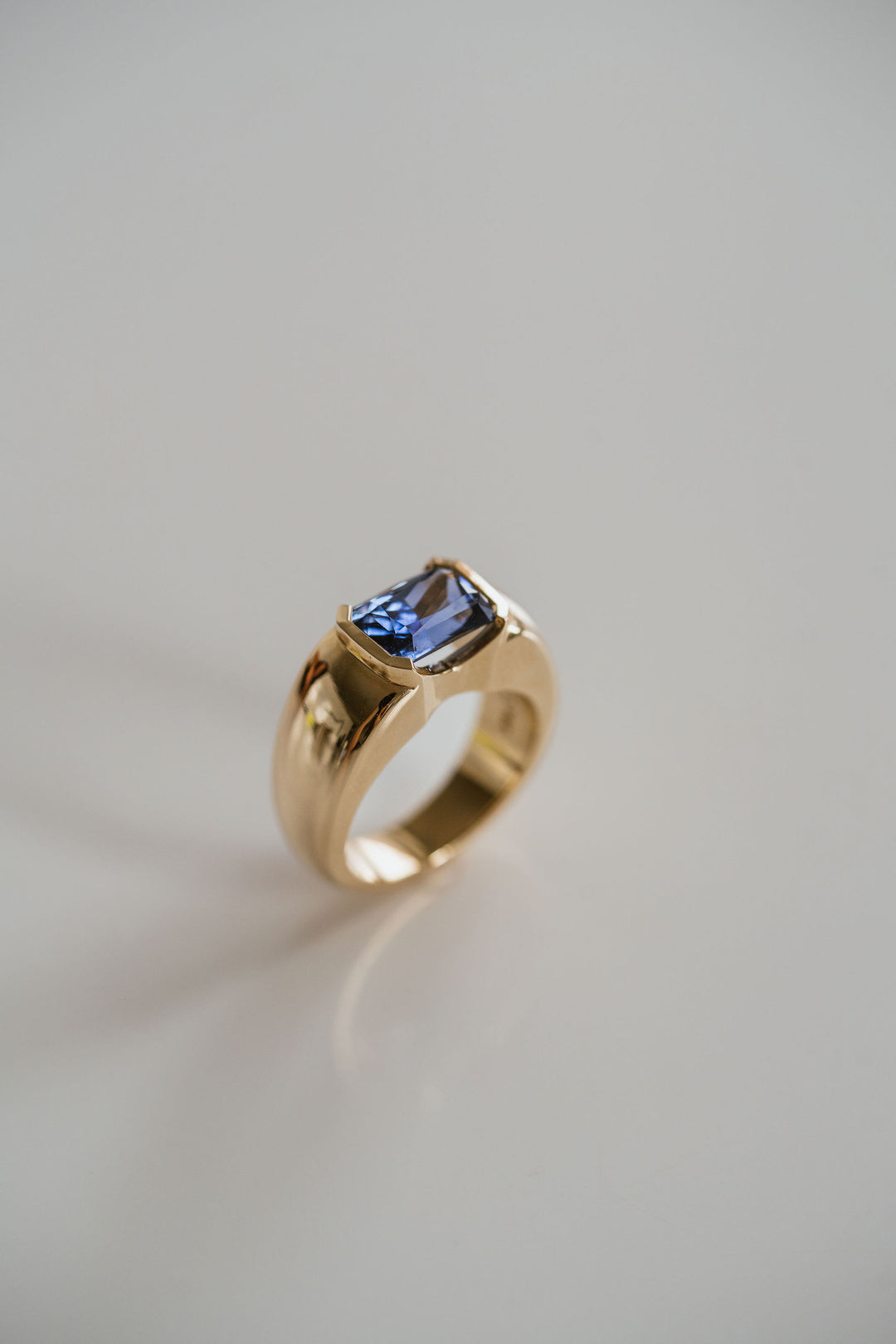 Radiant Cut Blue Sapphire East-West Half Bezel Haven Ring