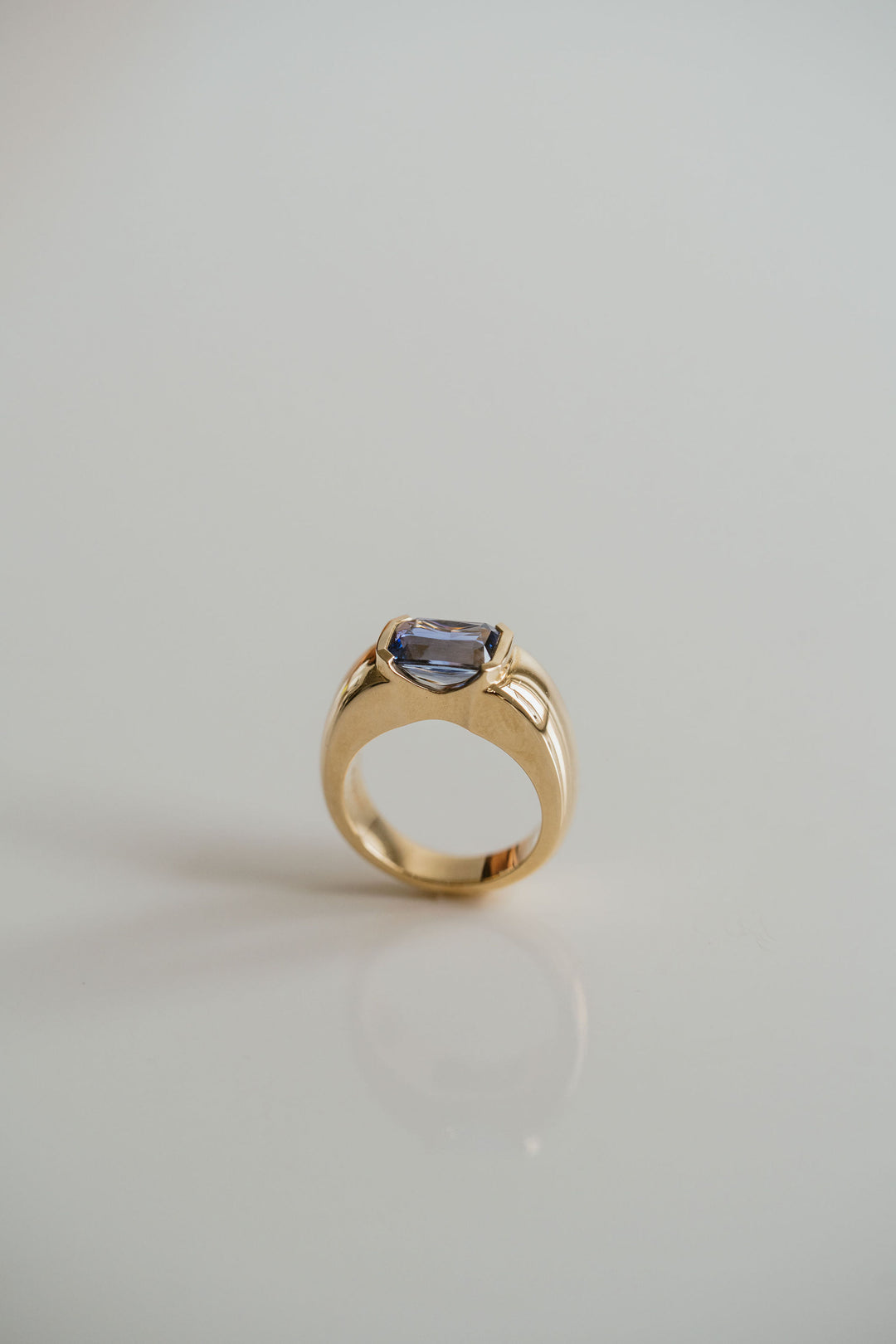 Radiant Cut Blue Sapphire East-West Half Bezel Haven Ring