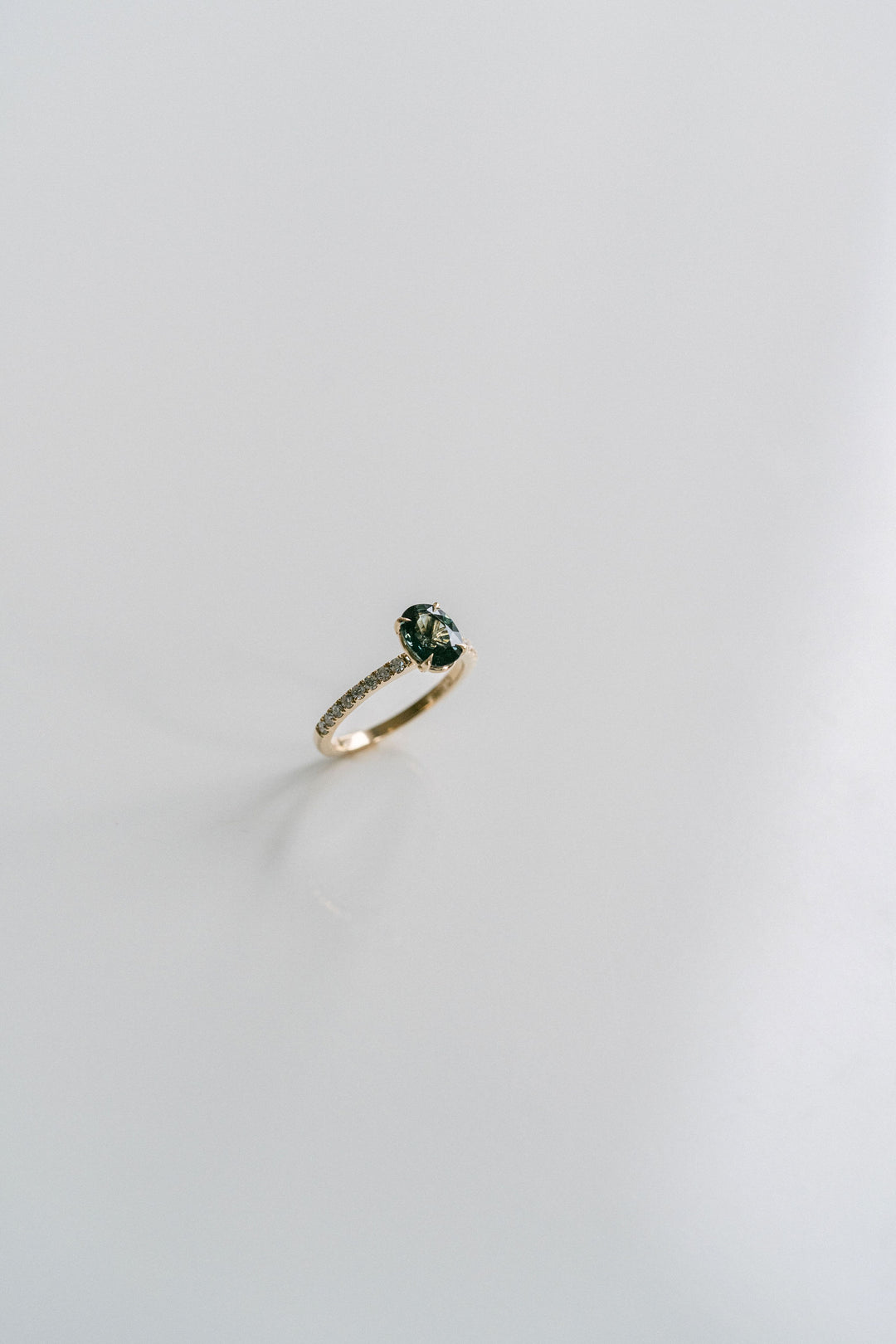 Oval Blue-Green Sapphire Cavalier Solitaire With Diamond Pavè Band