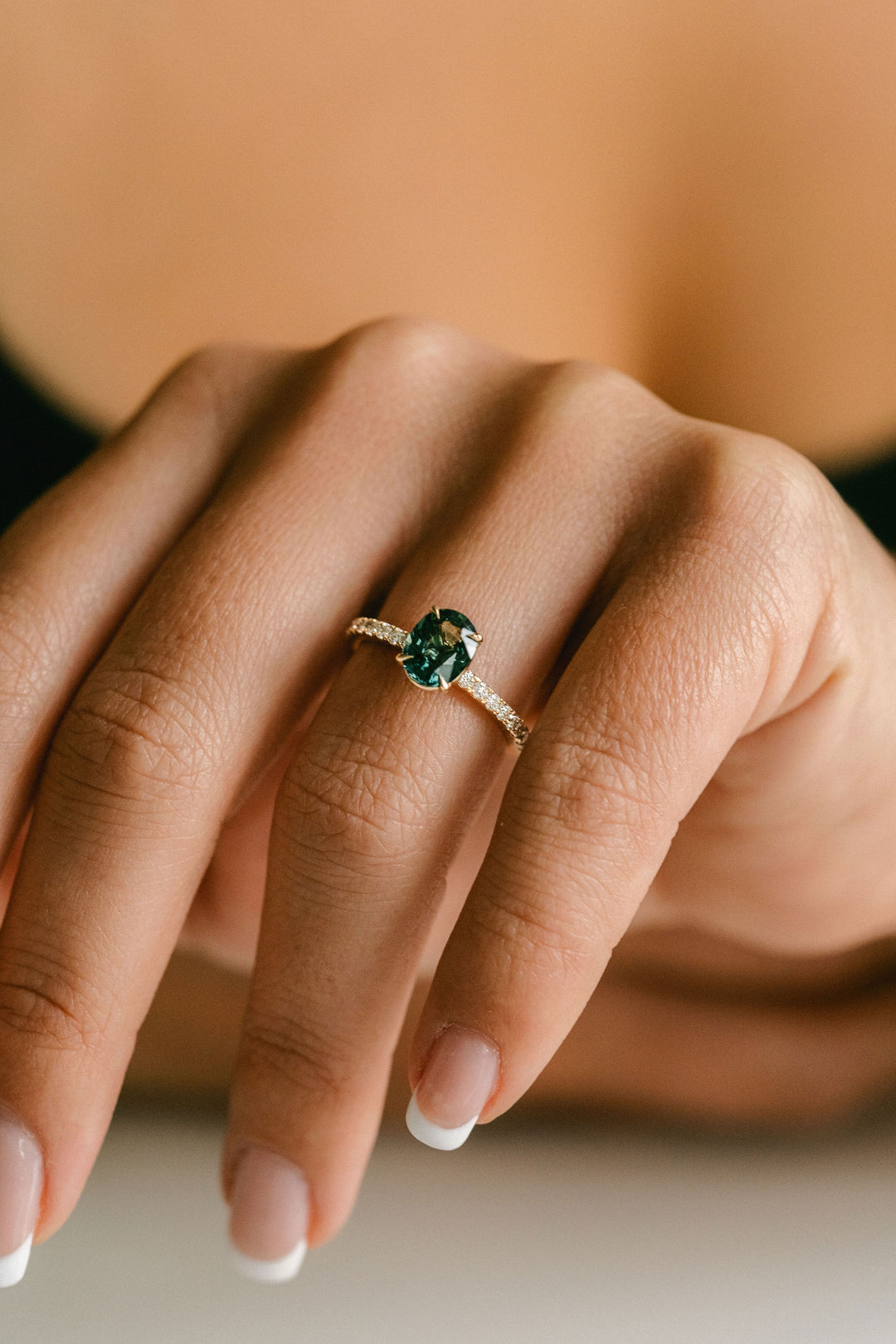 Oval Blue-Green Sapphire Cavalier Solitaire With Diamond Pavè Band