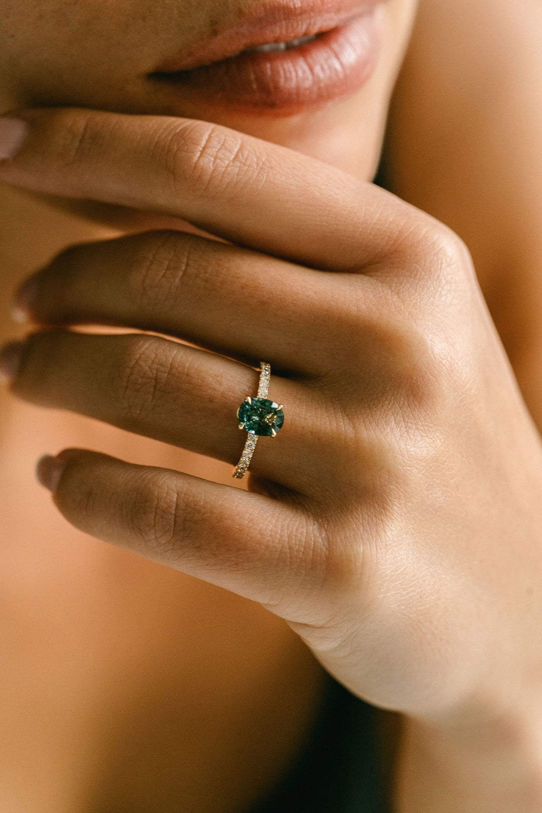 Oval Blue-Green Sapphire Cavalier Solitaire With Diamond Pavè Band