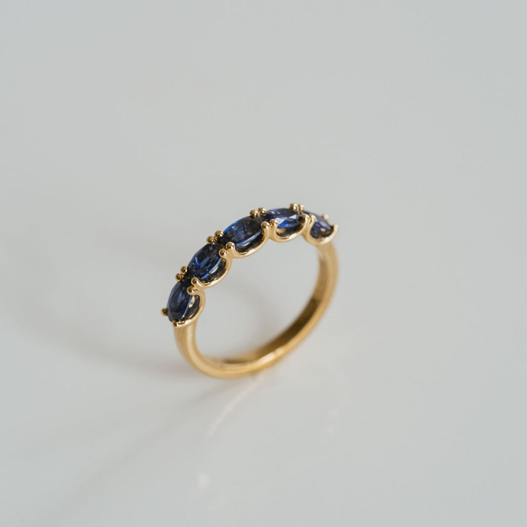 Oval East-West Blue Sapphire Dahlia Band