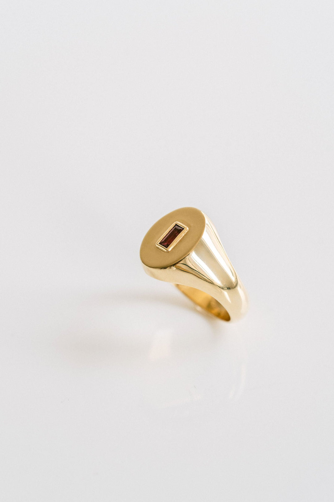 Oval Mens Signet Ring With Baguette Ruby