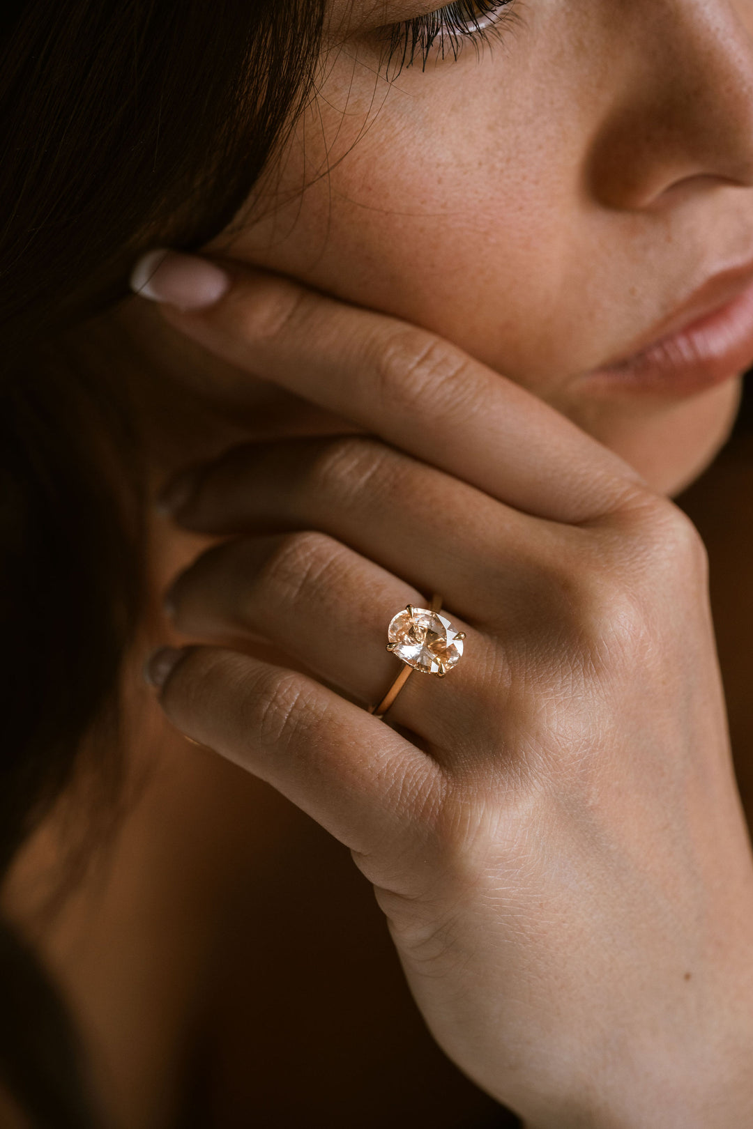Oval Peach Sapphire Dominion With Diamond Collar