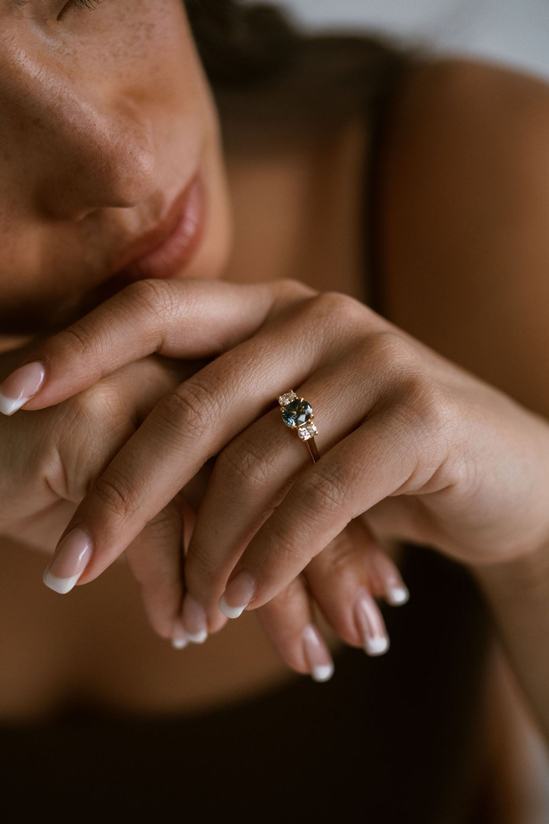 Oval Teal Sapphire With Oval Diamond Accents