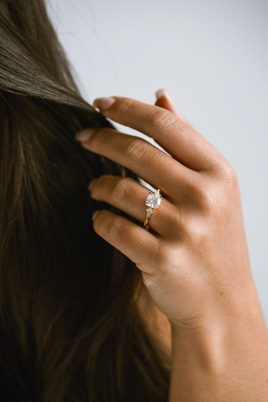 Square Cushion Cut Diamond With Kite Accents